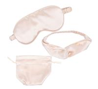 Masque de Sommeil Yeux en Soie Artificielle avec Bandeau | Set Trois Pièces, Pochette à Cordon Incluse, pour Voyage et Repos à Domicile, Usage Féminin