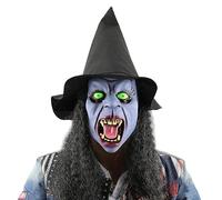 Masque de sorcière avec cheveux et chapeau - Masque d'horreur en latex pour Halloween - Costume de vieille sorcière effrayant pour cosplay, fêtes costumées et décoration (unisexe pour homme et femme)