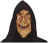 Masque de sorcière Halloween Capuche Décoration Visage effrayant Créature effrayante Accessoire de fête Expression réaliste Masque d'horreur Noir Marron, Couleur : Marron