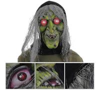 Masque de sorcière maléfique effrayant en latex avec cheveux longs et chapeau pour Halloween, Noël,