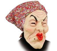 Masque de sorcière : Vieille femme avec foulard rose, latex, pour adulte