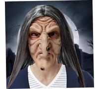Masque de sorcières Halloween, Masque de Vieille Dame en froissé méchante aux Cheveux Longs et Nez sorcière, Latex Effrayant avec des Trous Ventilation, Une Taille Qui s'adapte Le Plus pour Le