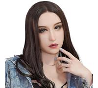 Masque de tête féminin réaliste en Silicone souple, pour travesti à main, Cosplay, visage de beauté d'halloween(Tan)
