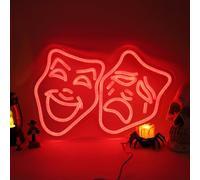 Masque de théâtre néon pour décoration de chambre, comédie, tragédie, théâtre, décoration murale pour salle de cinéma, lampe de masque de théâtre