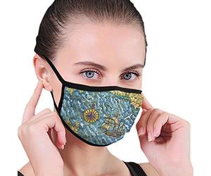 Masque de visage avec carte des trésors de pirate avec vieux bateau, boussole, mouettes et îles, pour homme, femme, enfant, adolescent, confortable, lavable et réutilisable - Pour cosplay