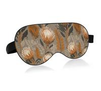 Masque de voyage essentiel pour les yeux avec bande élastique réglable occultante et respirante Motif fleurs d'Afrique King Protea Fern Train Tan