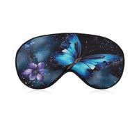 Masque de voyage occultant pour les yeux motif papillon bleu galaxie pour dormir en avion avec sangle réglable pour homme et femme