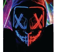 Masque d'épouvante LED rouge & bleu - comme dans Purge, contrôlable, pour Halloween, Mardi Gras & Carnaval comme costume pour hommes & femmes (rouge/bleu - mix)