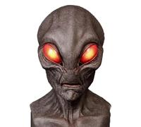 Masque d'extraterrestre en latex pour Halloween - Costume d'extraterrestre réaliste pour Halloween - Déguisement de monstre OVNI effrayant pour carnaval, cosplay et fêtes terroristes (taille adulte)