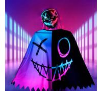 Masque d'Halloween à LED - Costume d'Halloween pour enfants et adultes - Avec masque effrayant LED et cape de clown d'Halloween - Masque lumineux pour enfants, hommes, femmes, fête