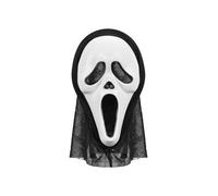 Masque d'Halloween avec capuche - Environ 18 x 31 cm, capuche d'environ 38 cm, noir et blanc, masque effrayant pour adulte, accessoire de costume d'horreur, déguisement pour fête, carnaval, unisexe