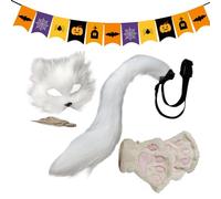 Masque d'Halloween - Demi-masque en fourrure d'animal | Accessoires de costume avec gants et queue pour, adultes, cosplay, déguisement, carnaval, vacances, bal masqué et événements à thème