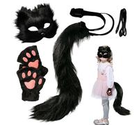 Masque d'Halloween - Demi-masque en fourrure d'animal | Accessoires de costume avec gants et queue pour enfants, adultes, cosplay, déguisement, carnaval, vacances, bal masqué et événements à thème