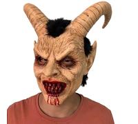 Masque d'Halloween en latex réaliste avec cornes - Pour homme et adulte - Masque effrayant - Masque d'horreur - Costume d'horreur - Costume d'Halloween - Cosplay