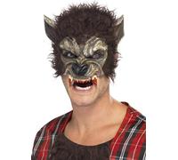 Masque d'Halloween loup-garou accessoire de costume brun-beige-rouge