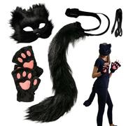 Masque d'Halloween | Masque de chat | Costume de fête d'animal | Accessoires photo, fournitures de fête, gants, queue pour femmes, hommes, déguisement, performance sur scène, vacances de Noël