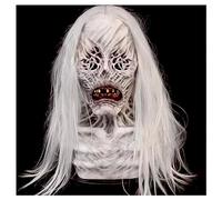 Masque D'Halloween Masque de Réaliste en Latex Effrayant,Guador Horreur Masque Cosplay Masque Fête Masque D'Halloween Horreur Scary Cheveux Blancs Fantôme Féminin Masque Intégral Masque de Latex Party