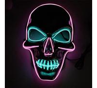 Masque d'Halloween, masque lumineux LED, masque d'horreur d'Halloween, costume de Cosplay d'Halloween, mascarade, cadeau de carnaval (Rose/Bleu glacé)