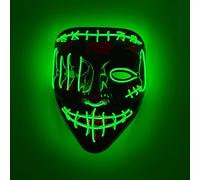 Masque d'Halloween, masque lumineux LED, masque d'horreur d'Halloween, costume de Cosplay d'Halloween, mascarade, cadeau de carnaval (Vert fluorescent)
