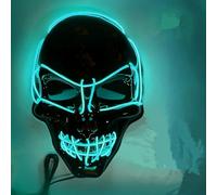 Masque d'Halloween, masque lumineux LED, masque d'horreur d'Halloween, costume de Cosplay d'Halloween, mascarade, cadeau de carnaval (Bleu glace)