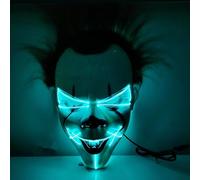 Masque d'Halloween, masque lumineux LED, masque d'horreur d'Halloween, costume de Cosplay d'Halloween, mascarade, cadeau de carnaval (Bleu glace)