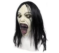 Masque d'horreur en forme de femme qui pleure avec perruque, fantôme maléfique et démon couverture complète en latex, accessoire effrayant pour Halloween, cosplay, fête