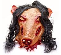Masque d'Horreur Halloween Masque Tête de Cochon Effrayant Masque de Cochon Réaliste Masque Visage de Cosplay Sanglant avec Cheveux Masque de Diable Zombie Vampire Déguisement Accessoires Halloween