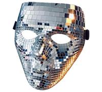 Masque Disco pour Adulte Scintillant, Masque de Paillettes Disco de Fête Masque D'Halloween, Masque de Miroir de Mascarade Couverture de Visage D'Halloween pour Femmes Hommes DJ Stage Bar(Argent)