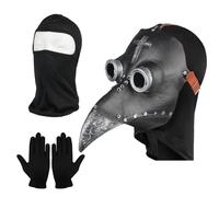 Masque d'oiseau de médecin de la peste à long bec d'oiseau Steampunk rétro en cuir Accessoires de cosplay et gants noirs, masque intégral pour Halloween, festival, fête