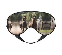 Masque doux pour les yeux avec impression de trois chevaux - Double face - Pour le sommeil, les voyages, le yoga, sangle réglable, bloque la lumière