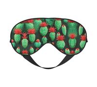 Masque doux pour les yeux avec imprimé de petits cactus - Sommeil confortable - Ombre de nuit élastique - Couvre les yeux pour les voyages et la méditation