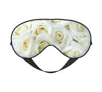 Masque doux pour les yeux avec imprimé rose blanche - Double face - Pour le sommeil, les voyages, le yoga - Sangle réglable - Bloque la lumière