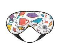 Masque doux pour les yeux avec plumes colorées dessinées à la main sur blanc avec sangle réglable pour la sieste en avion