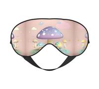 Masque doux pour les yeux en forme de champignon de dessin animé, imprimé sur toute la surface, 96 % polyester, 4 % élasthanne