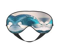 Masque doux pour les yeux motif vague de mer bleue de dessin animé, imprimé sur toute la surface, 96 % polyester, 4 % élasthanne