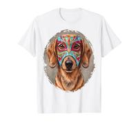 Masque drôle Teckel Lucha Libre Mexicain T-Shirt Graphique avec Valeur, Homme, Blanc, XL