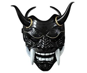 Masque du diable, masque Oni, effrayant plein visage en latex japonais hannya avec et corne de bœuf, 11x9, 5 Masques de diable d'horreur pour Halloween, mascarade, accessoires cosplay