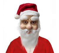 Masque du Père Noël, Masque de PÈRE Noël en Latex avec Barbe et Chapeau Rouge pour Adultes, Masque du Père Noël Facial Complet pour Noël, Carnaval, Costume, Cosplay Fête