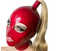 Masque en latex avec grands yeux - Avec trous pour les cheveux - Sans perruque - Rouge - 0,4 mm, Rouge, XX-Large