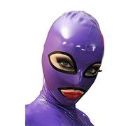 Masque en latex,Cagoule en caoutchouc,Ouvrez les yeux et la bouche Latex-Tête Couverture Jeu de rôle masques de fête (Violet,S)