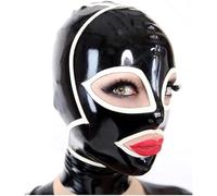Masque en latex noir sexy for homme, couvre-chef, capuche, yeux ouverts, rayures blanches(XL)