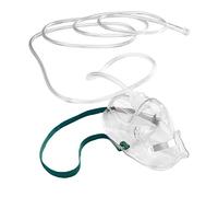 Masque en oxygène jetable pour adulte, longueur du tuyau 210 cm, avec arceau réglable en aluminium et bande élastique confortable pour la fixation.