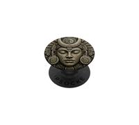 Masque en Pierre Serpent à Plumes Maya Antique Temple Art Relique PopSockets PopGrip Adhésif