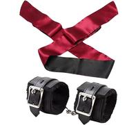 Masque En Satin Avec Menottes Moelleuses Et Masque Pour Les Yeux-Accessoire De Déguisement Pour Costumade-Robe De Bal-Pour Jeux De Nuit-Noir