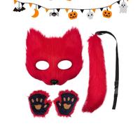 Masque et queue de renard - Tenue réaliste réglable - Accessoires de | Masque visage de chat gants de cosplay pour filles, adultes, adolescents, hommes, femmes, fête, bal masqué, congrès, carnaval