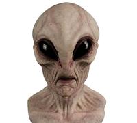 Masque extraterrestre, masque extraterrestre effrayant en latex à tête complète, déguisement réaliste, déguisement extraterrestre effrayant, déguisement pour Halloween, fête de cosplay, blanc pâle
