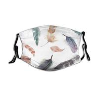 Masque facial décoratif vintage avec plumes à l'aquarelle dessiné à la main, résistant à la poussière, coupe-vent, réutilisable, lavable, pour homme et femme