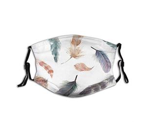 Masque facial décoratif vintage avec plumes à l'aquarelle dessiné à la main, résistant à la poussière, coupe-vent, réutilisable, lavable, pour homme et femme