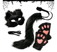 Masque facial d'Halloween | Ensemble de couvre-visage d'animaux à fourrure | Accessoires d'Halloween - Gants de queue de costumade pour adultes et , fête de vacances, carnaval, performance sur