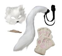 Masque facial - Masque d'Halloween en forme d'animal | Demi-masque en fourrure | et ensemble de gants de queue | Chat à fourrure longue queue d'Halloween | Cosplay pour Halloween, carnaval, cos